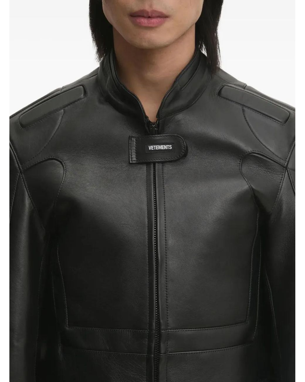 Vetements Black Logo-Embossed Leather Jacket for men