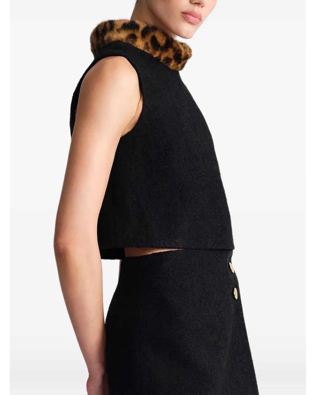 Cara Cara Black Gina Faux-Fur-Collar Top