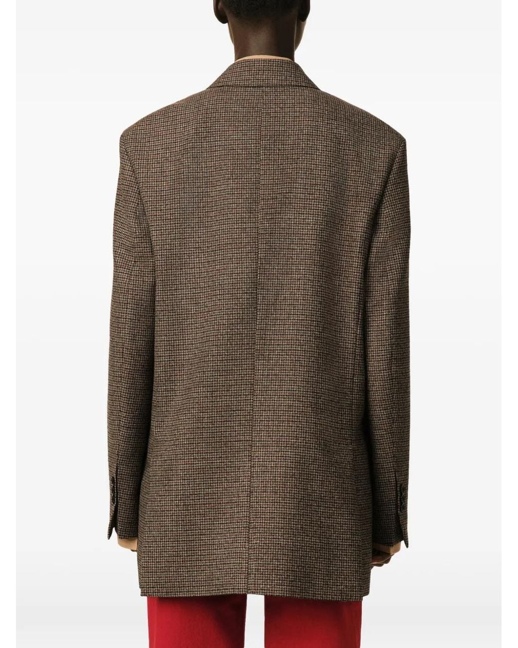AMI Brown Double Breasted Houndstooth Wool Blazer