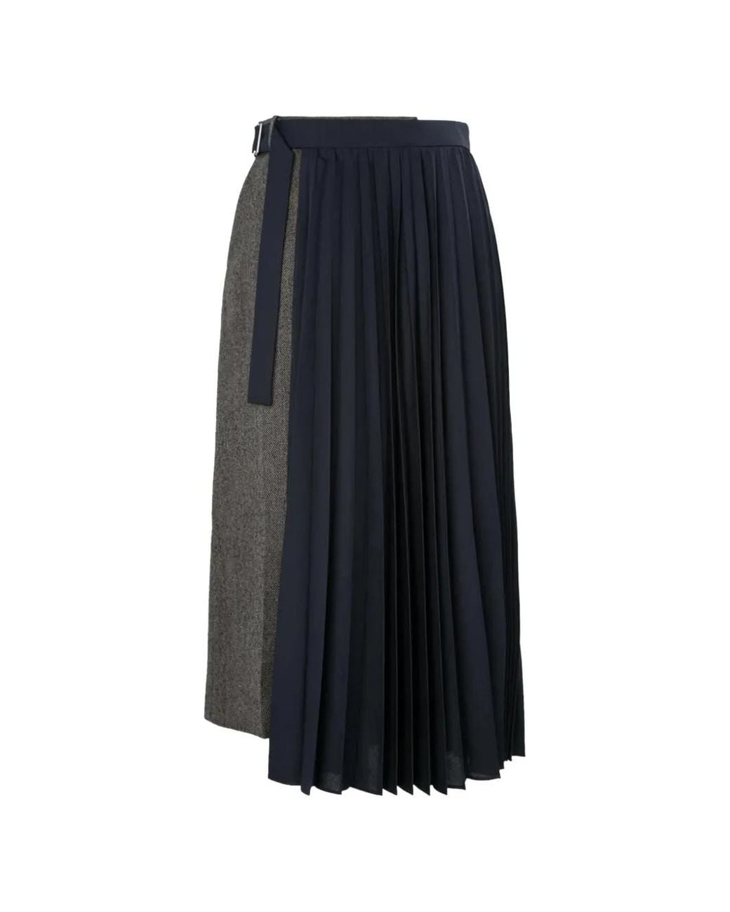 Sacai Blue Pleated Wool Maxi Skirt