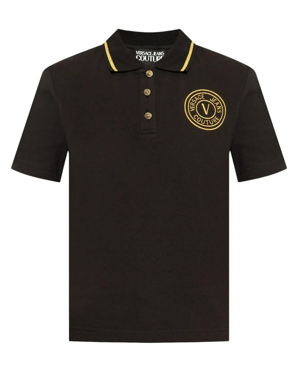 Versace Jeans Couture Black Embroidered-Logo Cotton Polo Shirt
