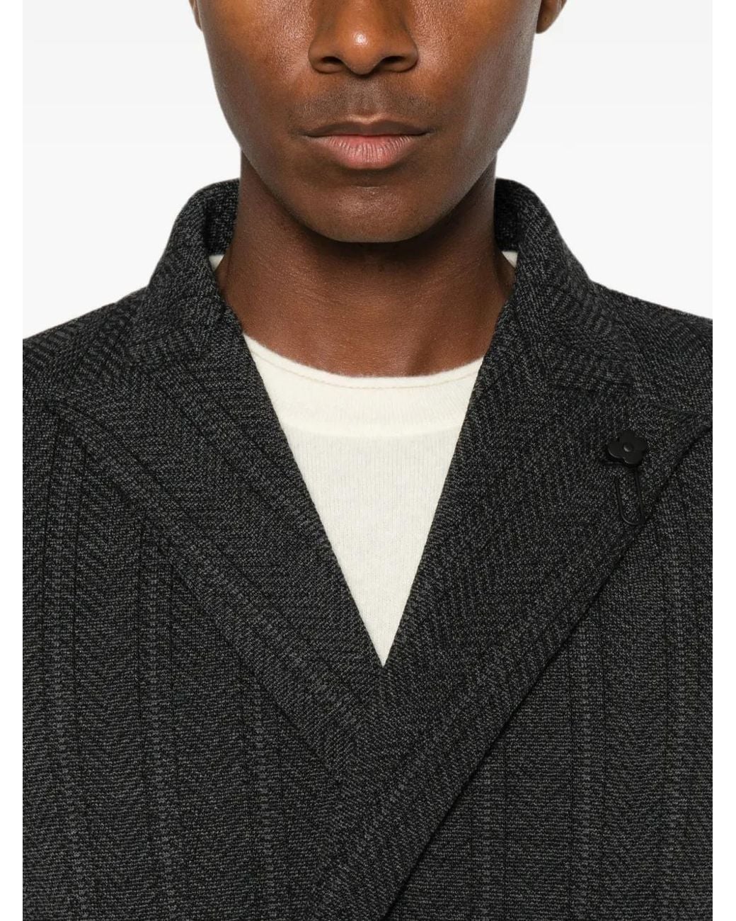 Lardini Black Herringbone Double-Breasted Jacket for men
