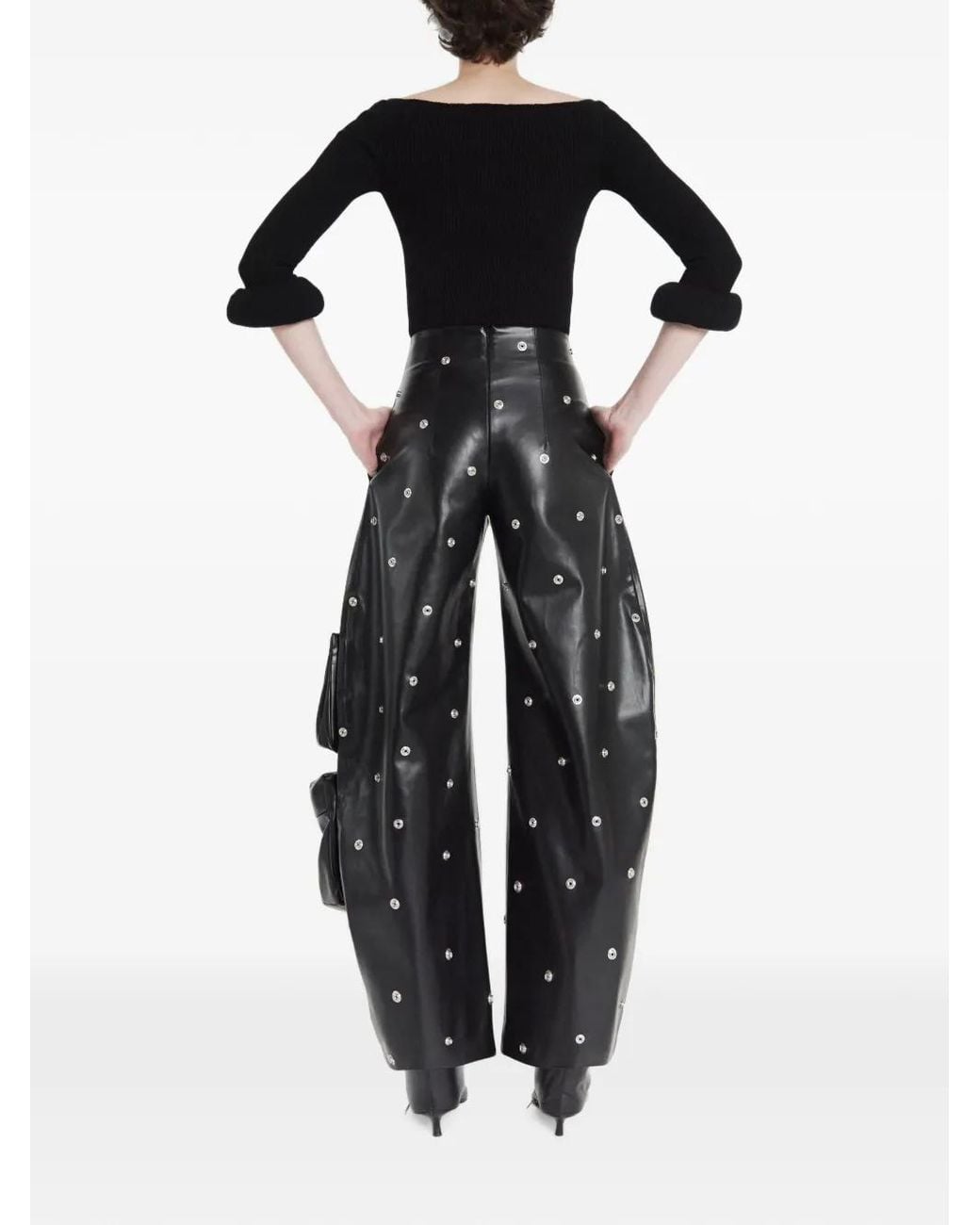 A.W.A.K.E. MODE Black Ribbed Doughnut-Sleeve Top
