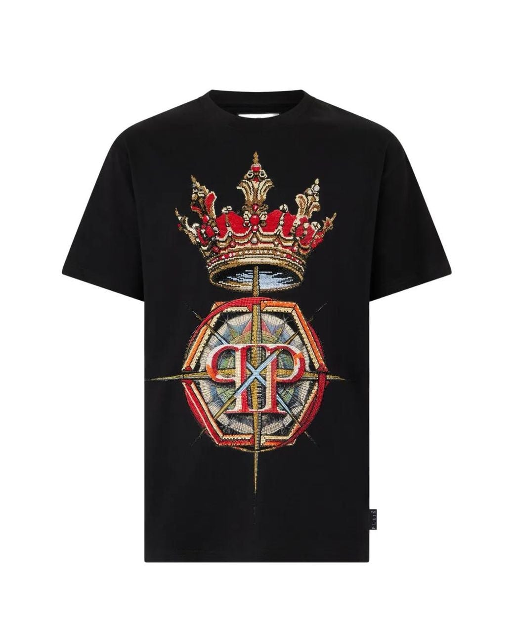 Philipp Plein Black Rhinestone Round-Neck T-Shirt for men