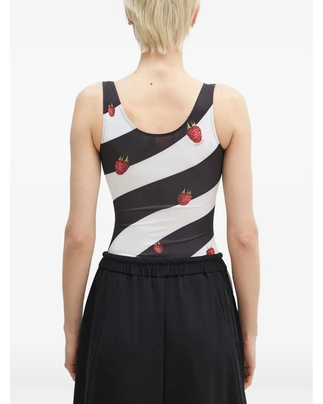 Fiorucci Black Raspberry-Print Striped Bodysuit
