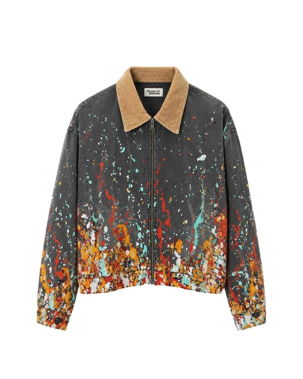 House of Errors Gray Embroidered Paint Workwear Jacket