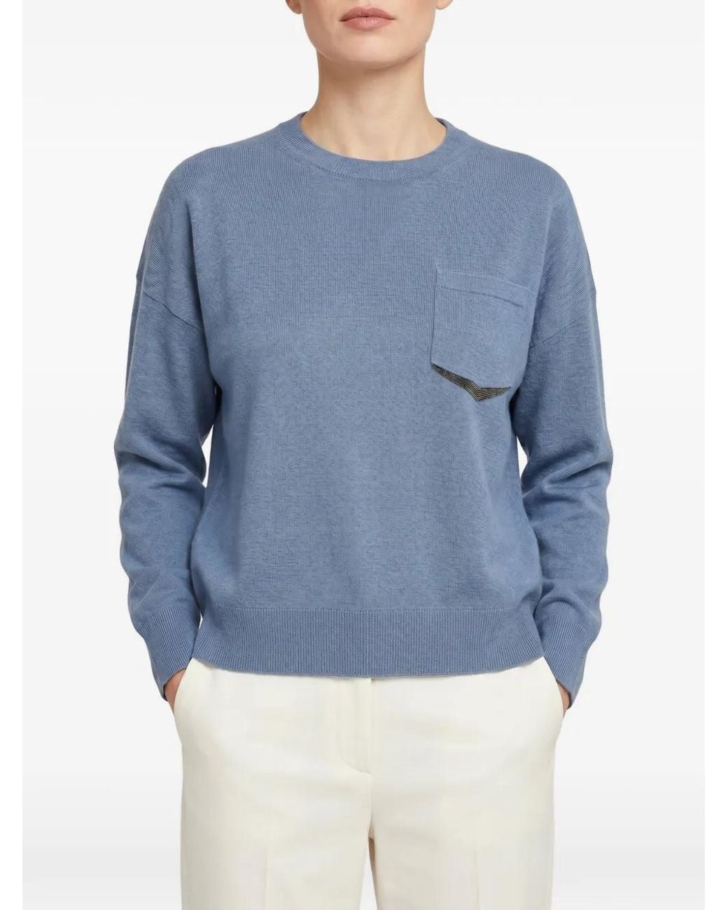 Brunello Cucinelli Blue Pocket Sweater