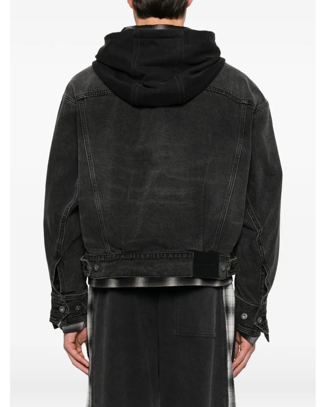 Feng Chen Wang Black Layered-Hooded Denim Jacket for men