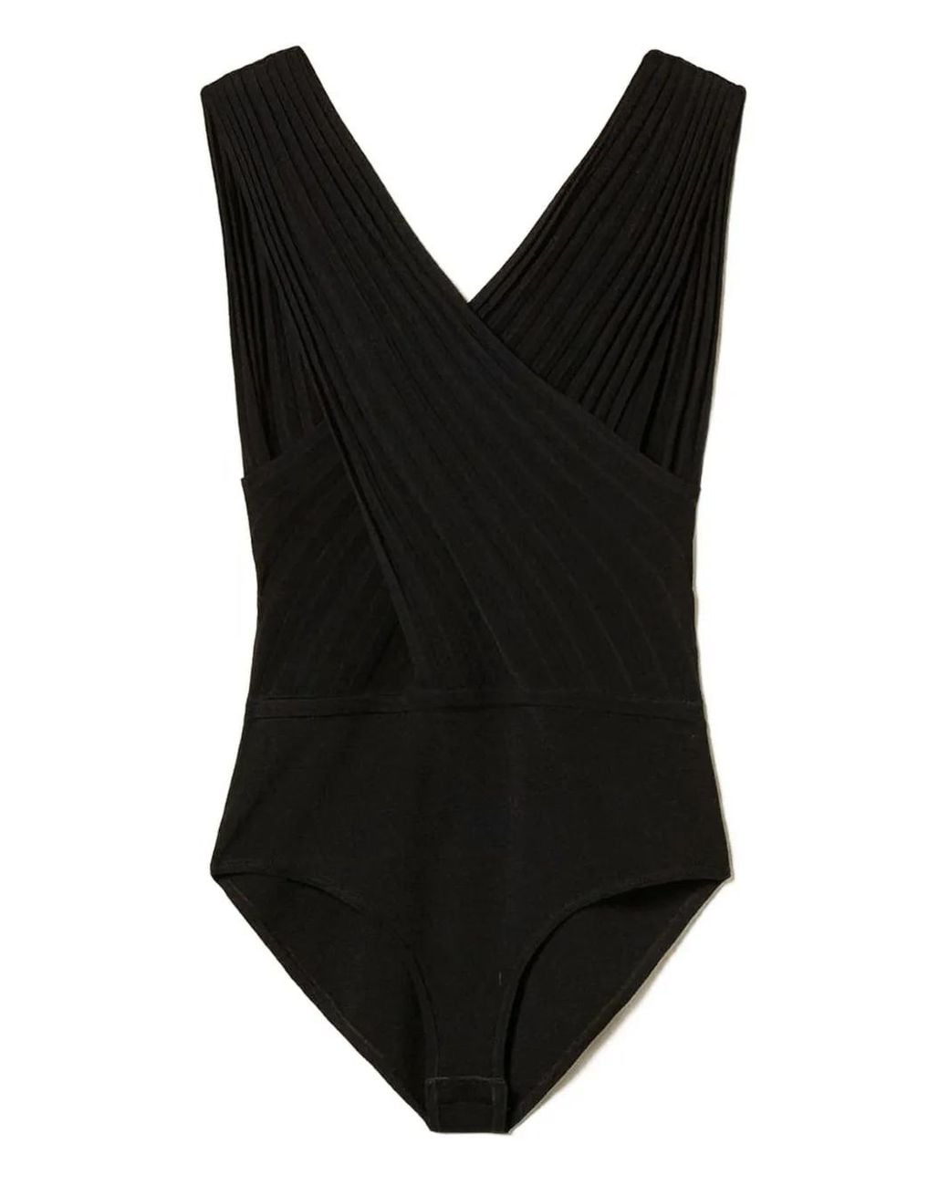 Twinset Black V-Neck Ribbed Bodysuit