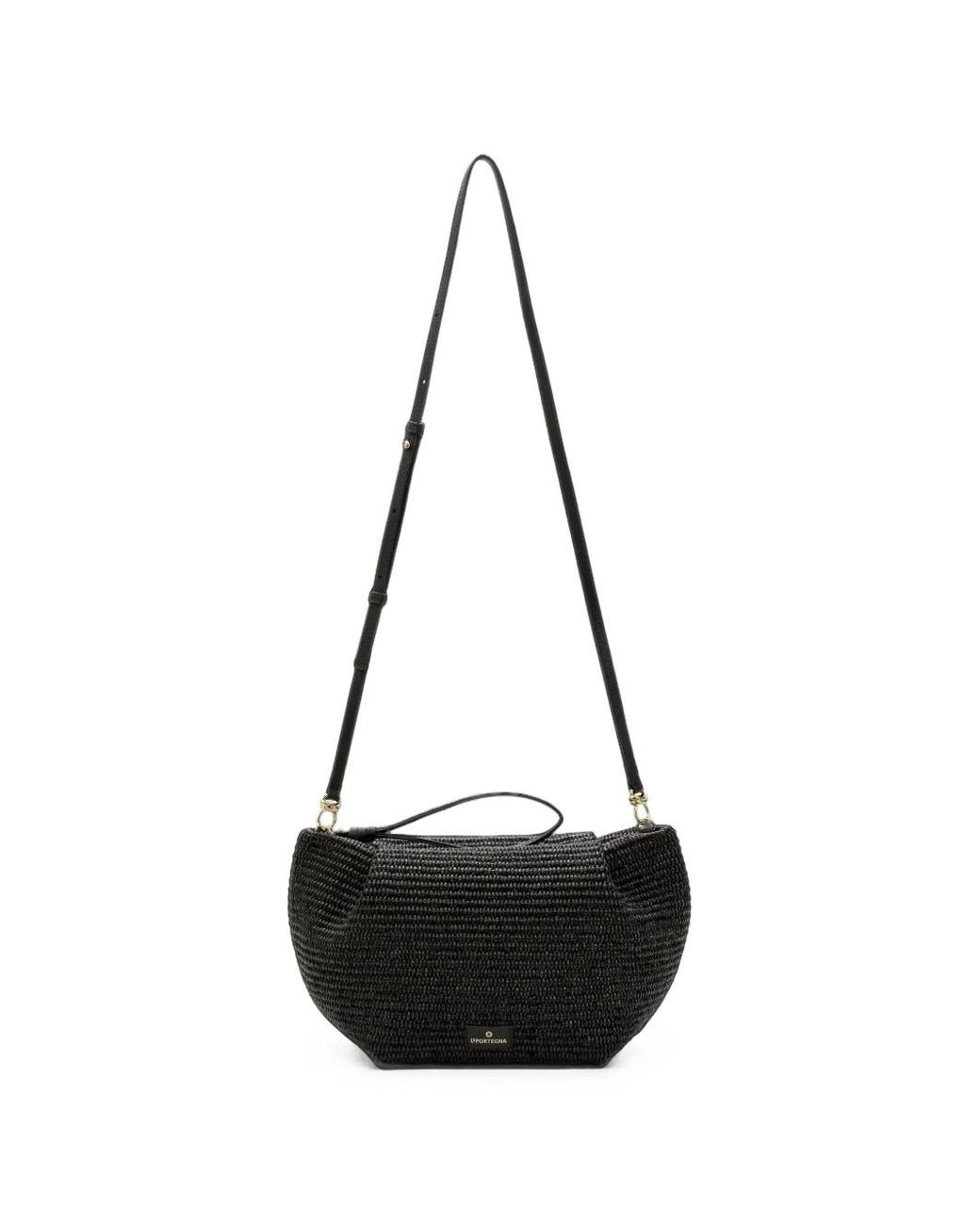 La Portegna Black Marta Woven Leather Shoulder Bag