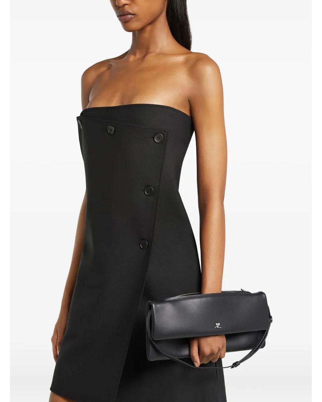 Courreges Strapless Mini-Jurk Met Knoopsluiting in het Black