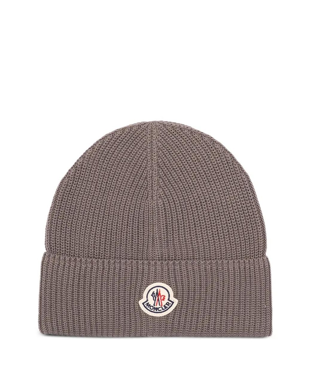 Moncler Brown Gerippte Beanie Mit Logo-Patch