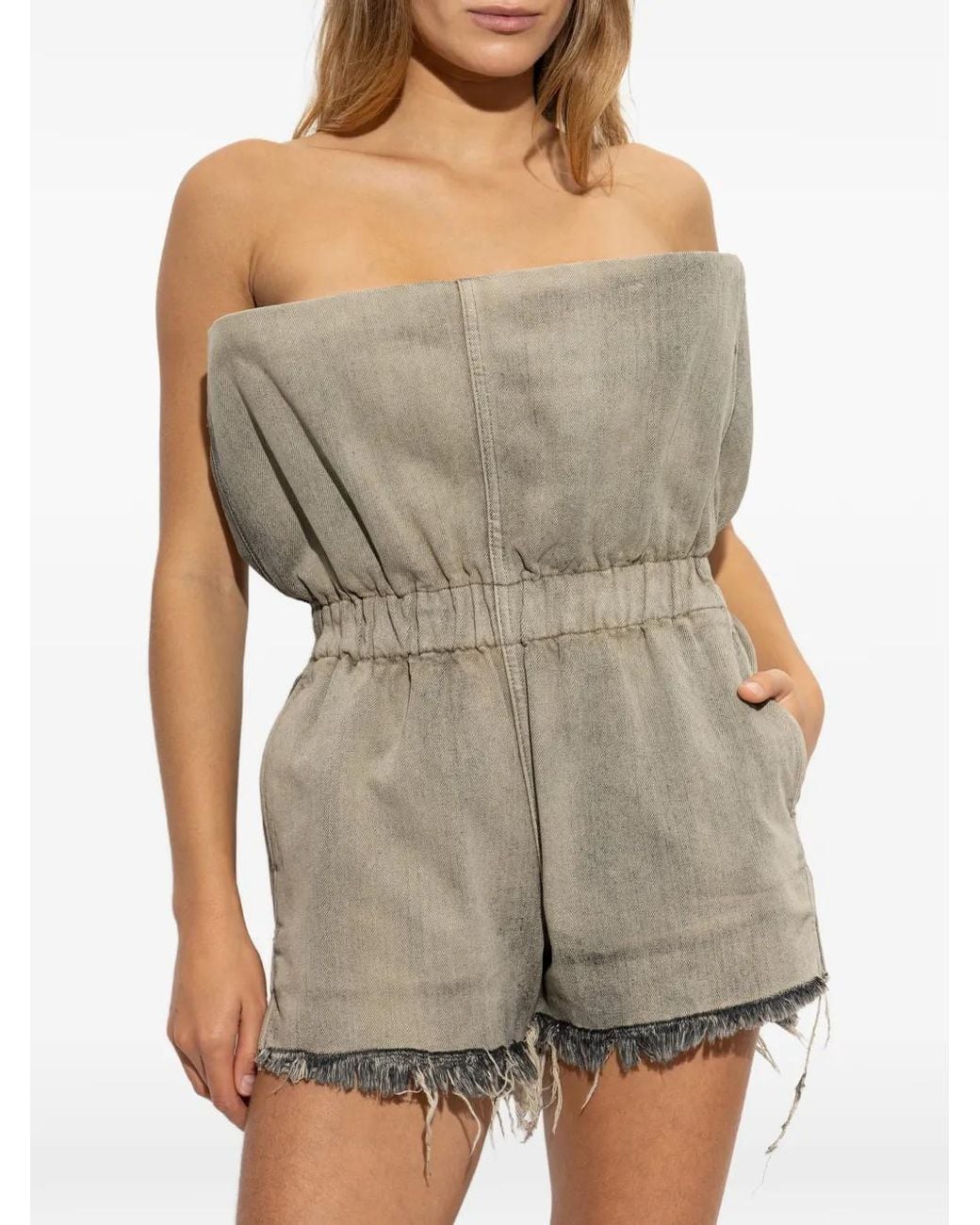 Rick Owens Gray Asymmetrical Frayed Jumpsuit