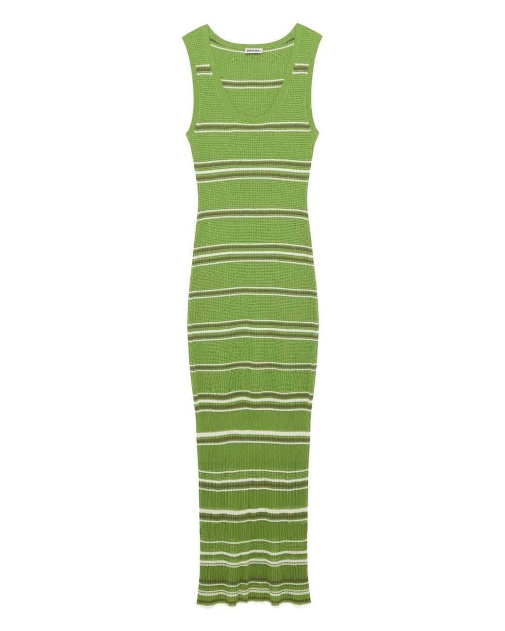 Jonathan Simkhai Green Mariana Striped Knit Maxi Dress