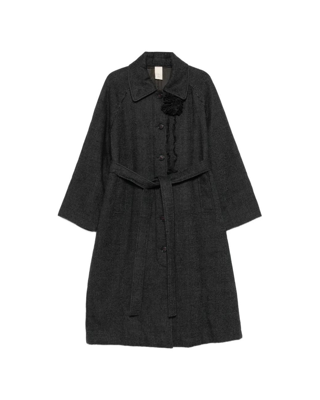 SOH Black Manteau Ceinturé À Carreaux