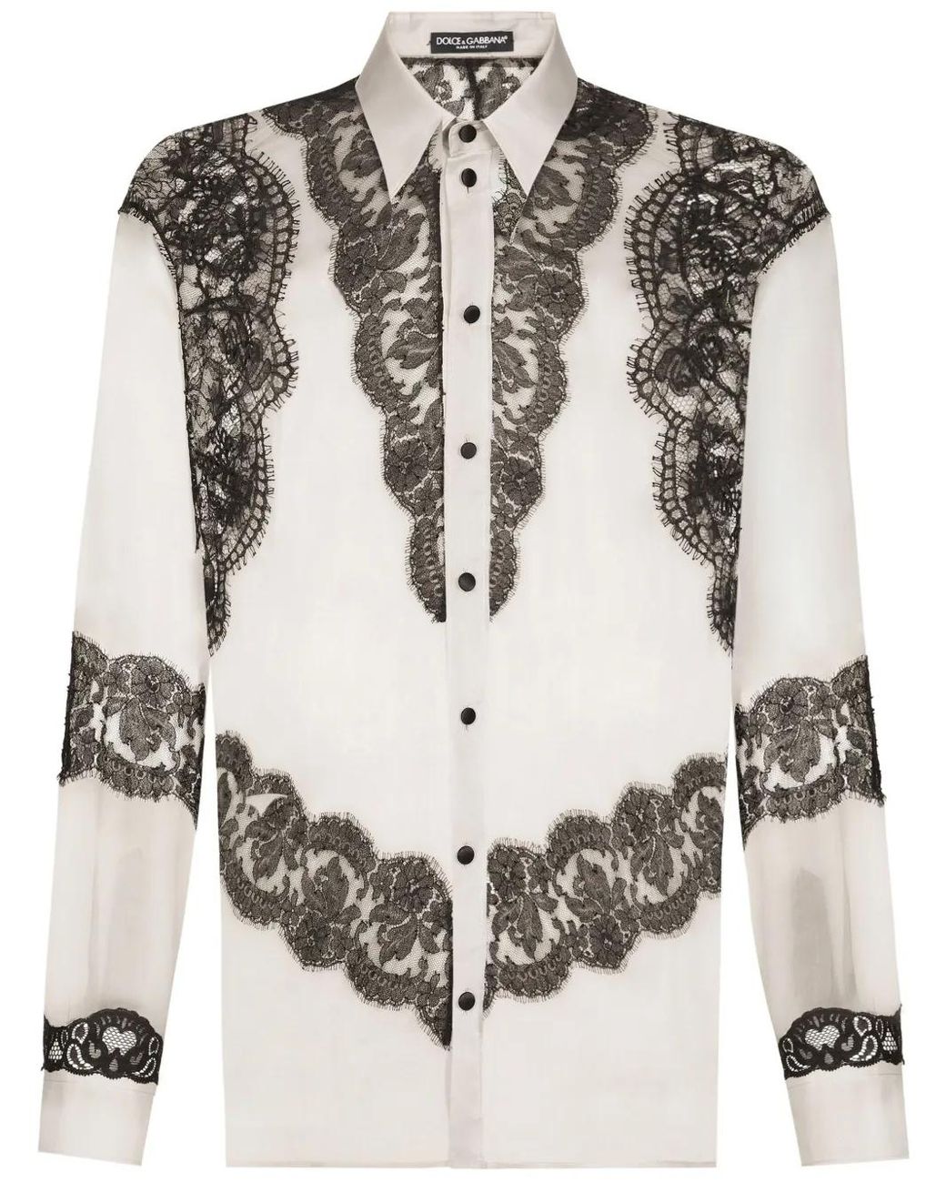 Dolce & Gabbana Gray Sheer Lace Silk Shirt for men