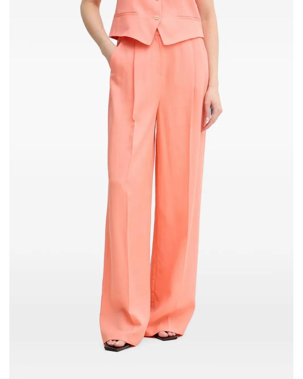 Lola Casademunt Pink Logo-Plaque Pleated Palazzo Pants