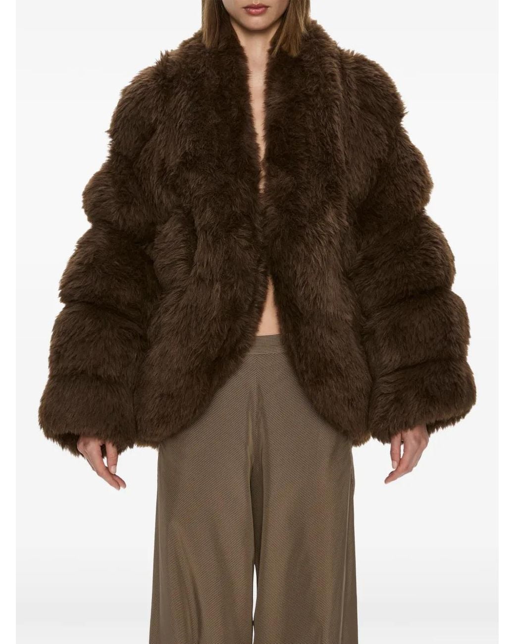 Christopher Esber Brown Tabatha Tiered Faux-Fur Jacket