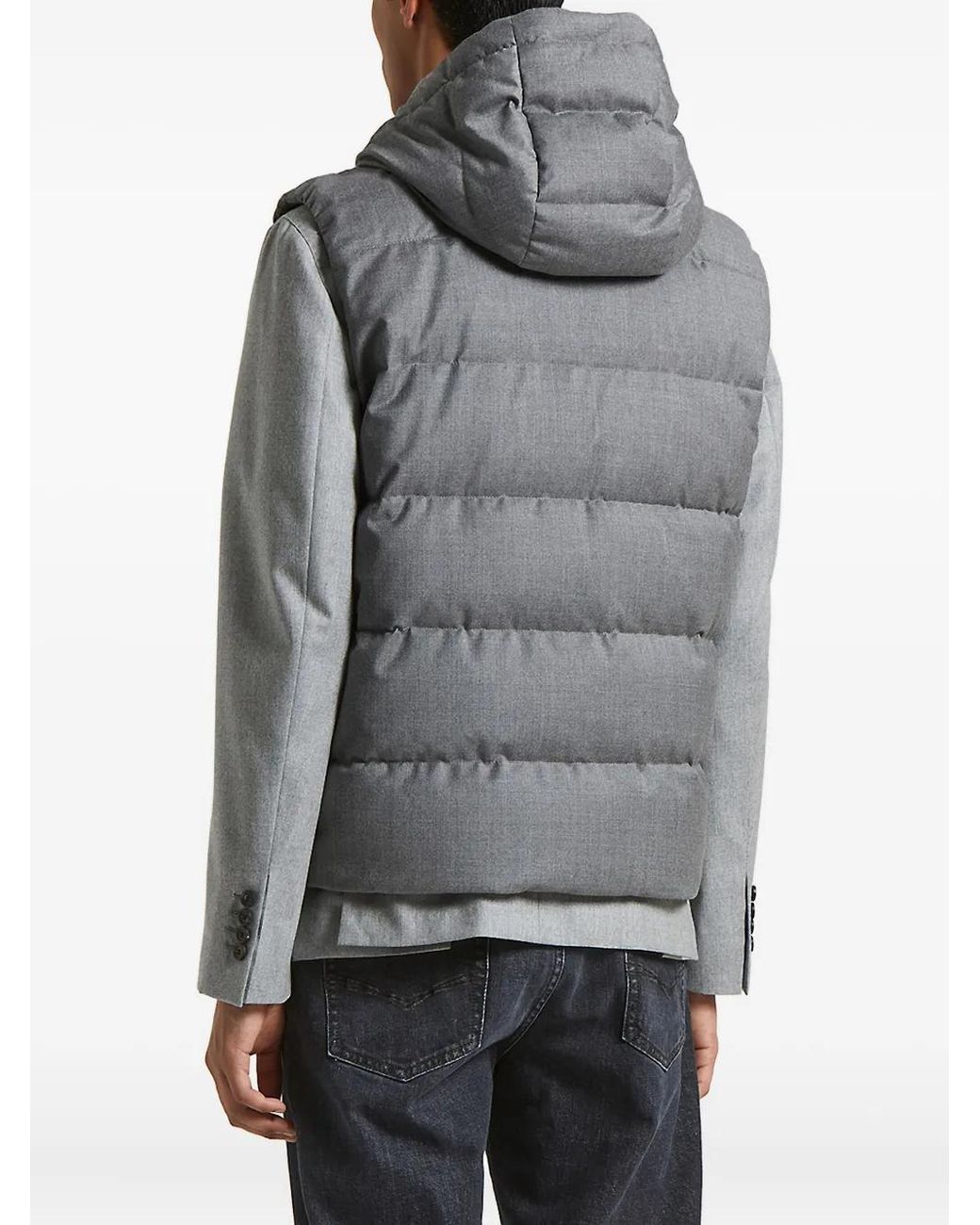 Peserico Gray Hooded Quilted Gilet for men