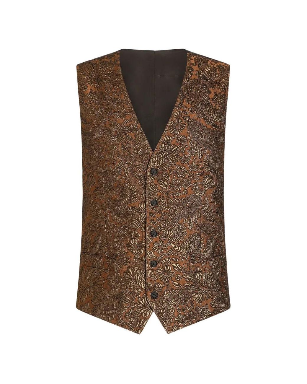Dolce & Gabbana Brown Single-Breasted Brocade Vest for men