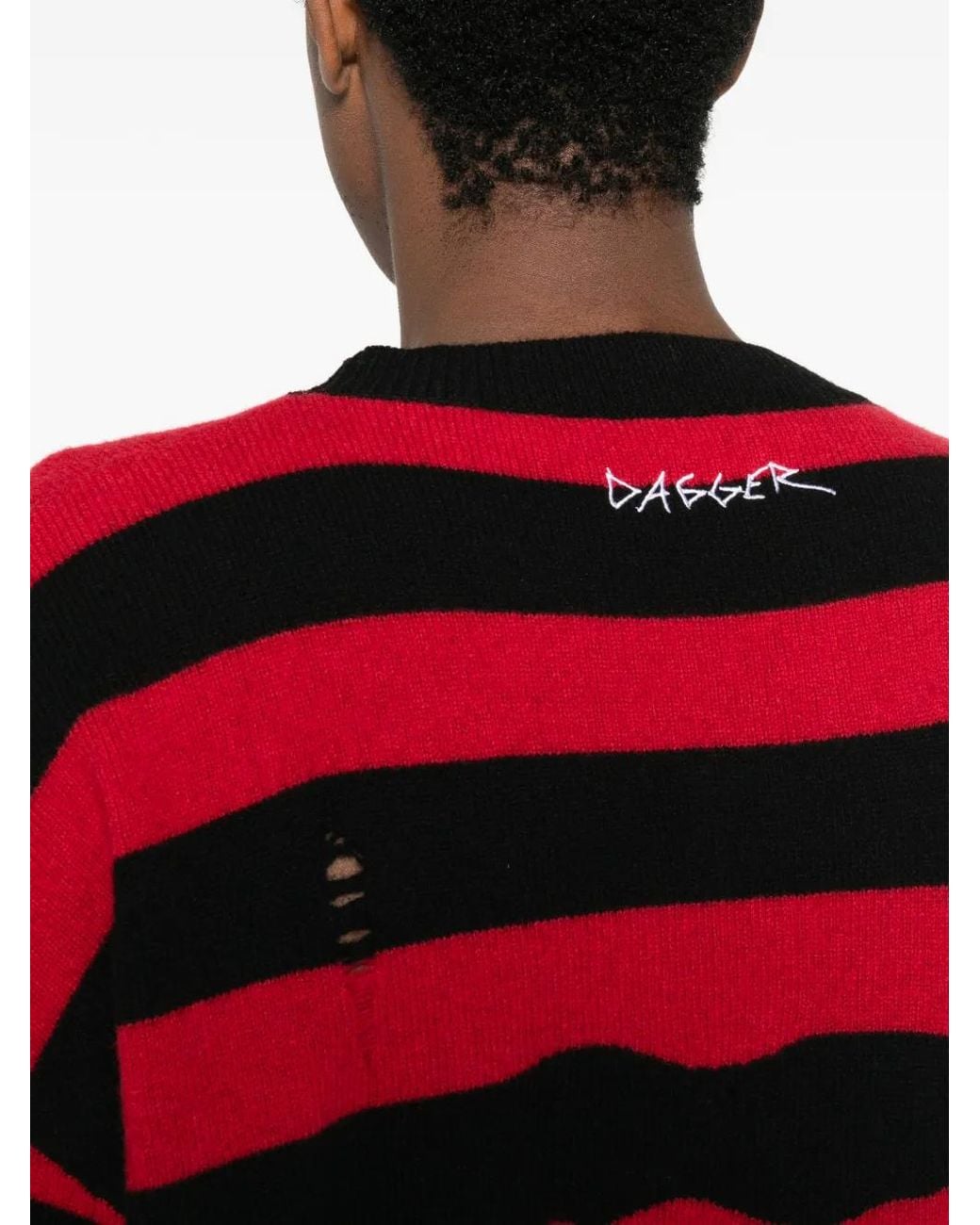 DAGGER Red Distressed Striped Sweater for men