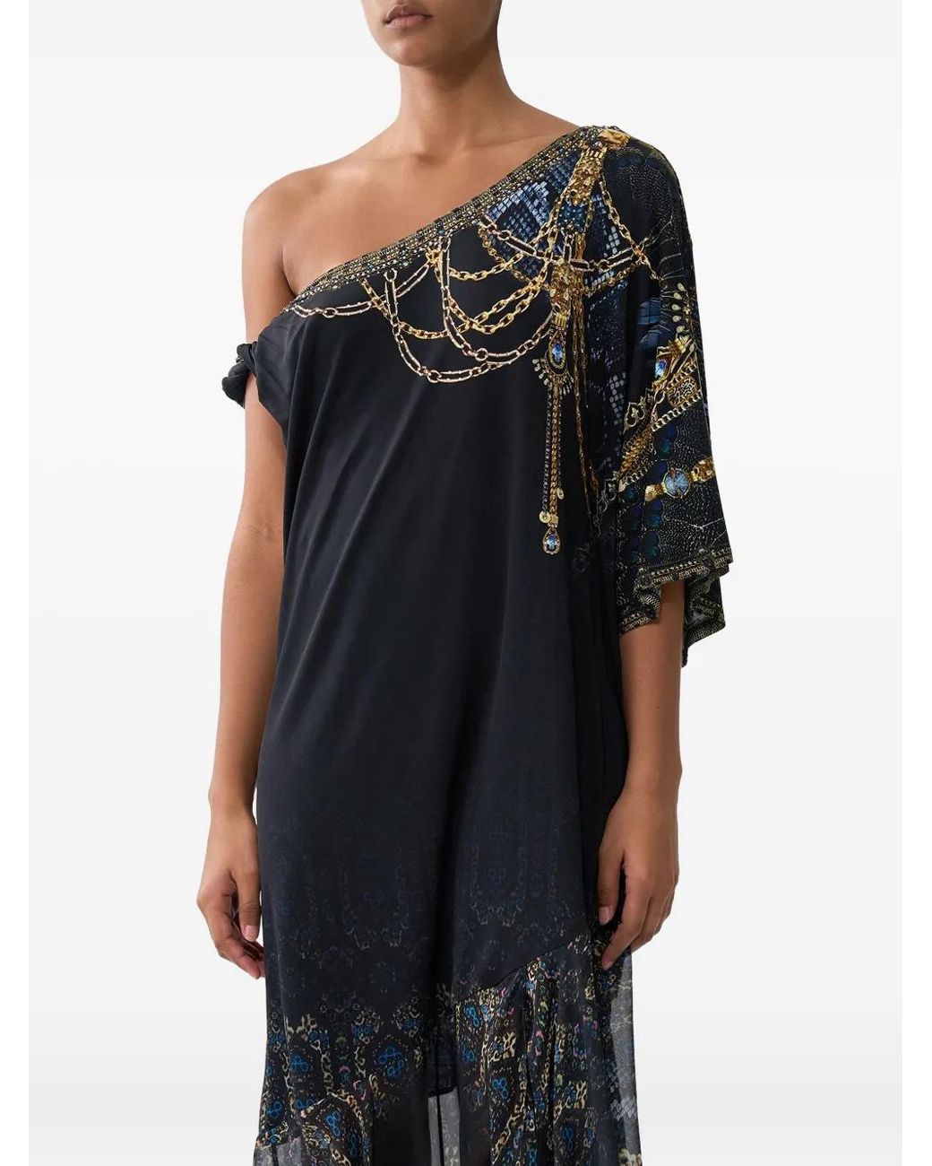 Camilla Black Twisted One-Shoulder Midi Dress