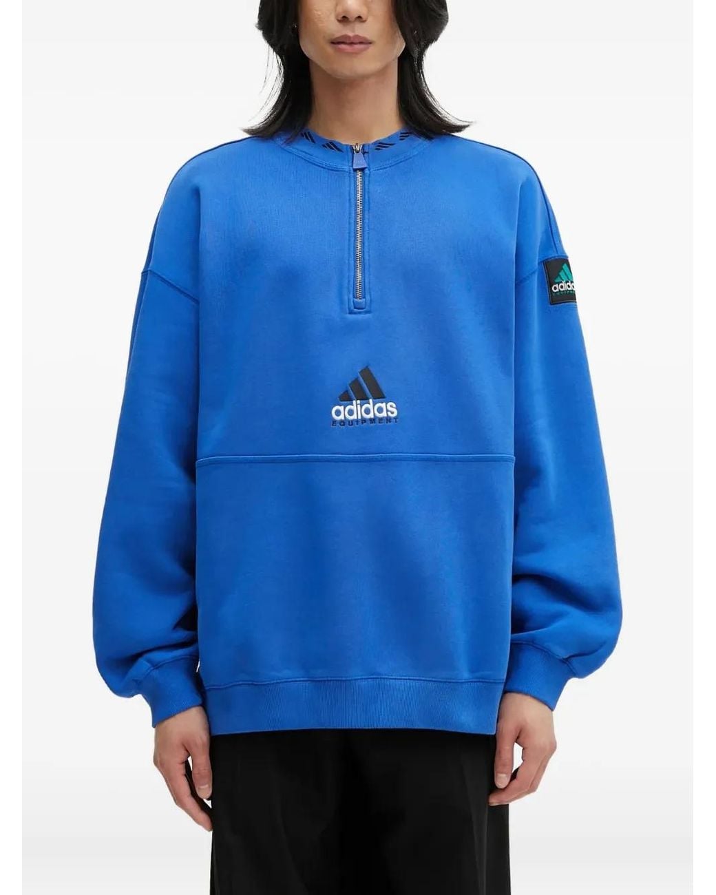 Adidas Blue Eqt Half-Zip Logo Sweatshirt for men