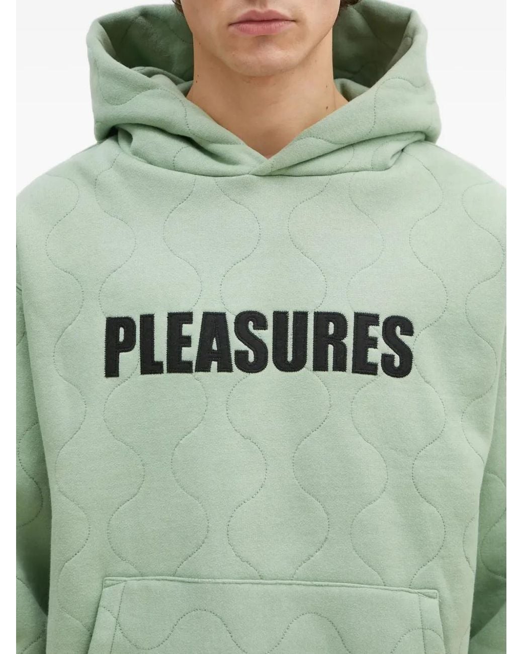 Pleasures Green Quilted Logo-Patch Hoodie for men