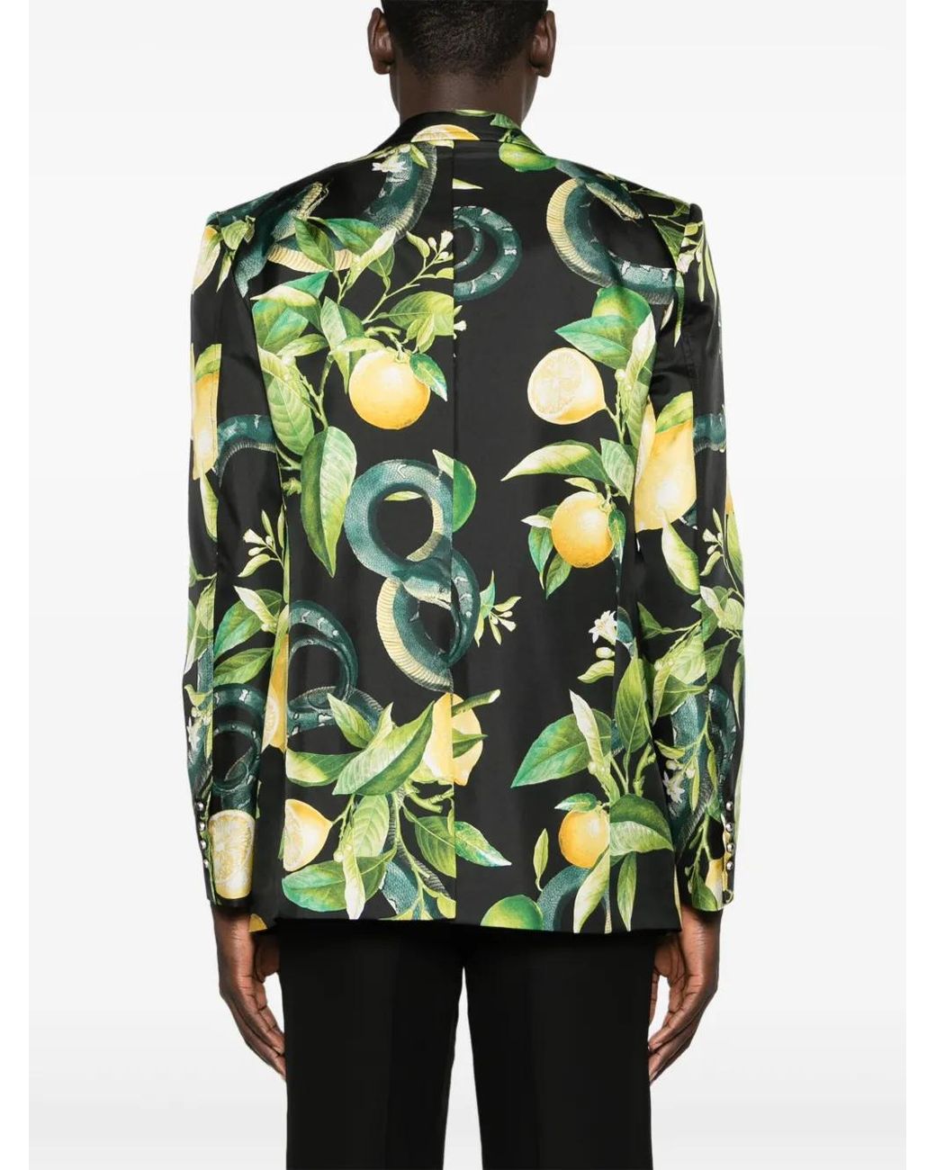 Roberto Cavalli Green Lemon-Print Silk Blazer for men
