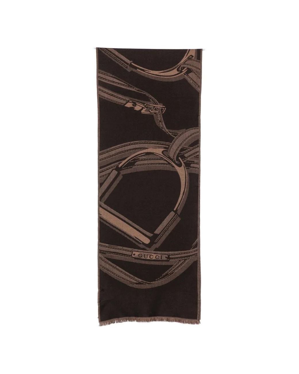 Gucci Brown Equestrian-Print Frayed Scarf for men