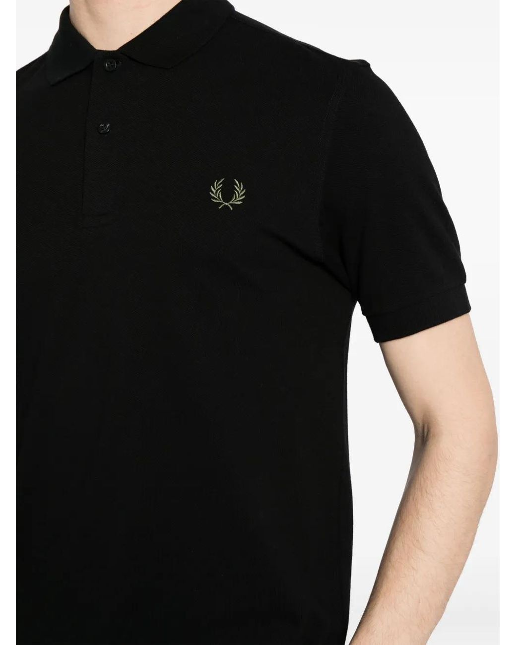 Fred Perry Black Logo-Embroidered Cotton Polo Shirt for men