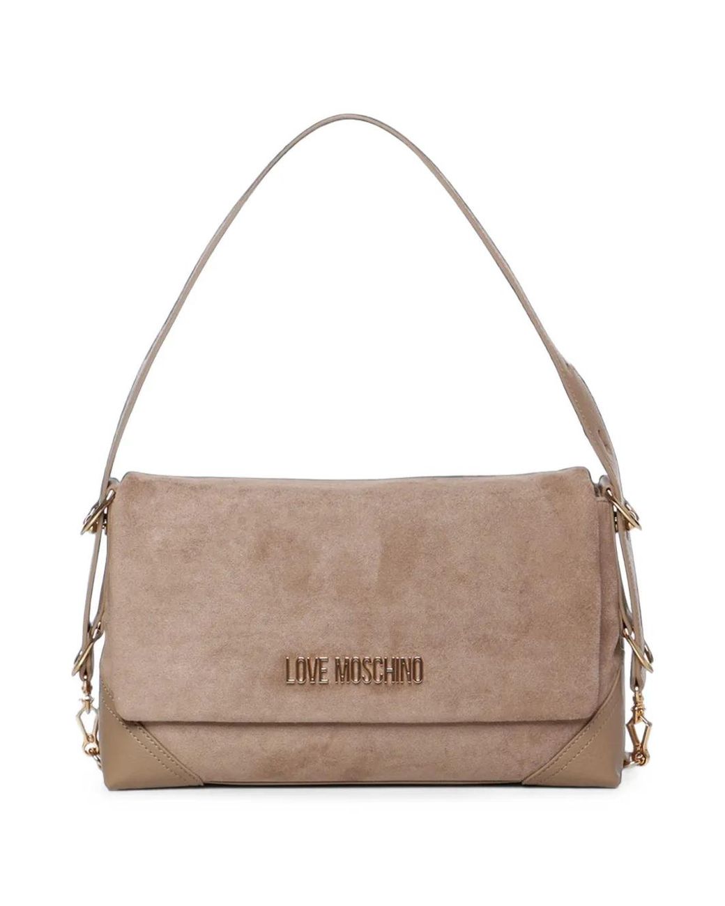 Love Moschino Brown Logo-Plaque Suede-Effect Shoulder Bag