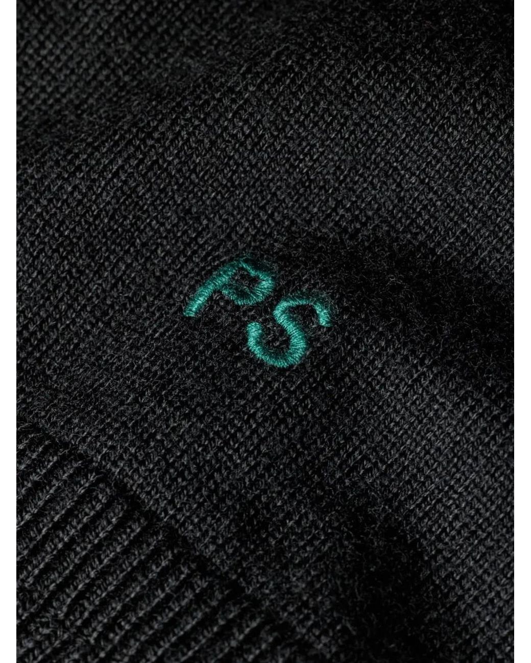 Paul Smith Black Contrast-Collar Merino Wool Cardigan for men