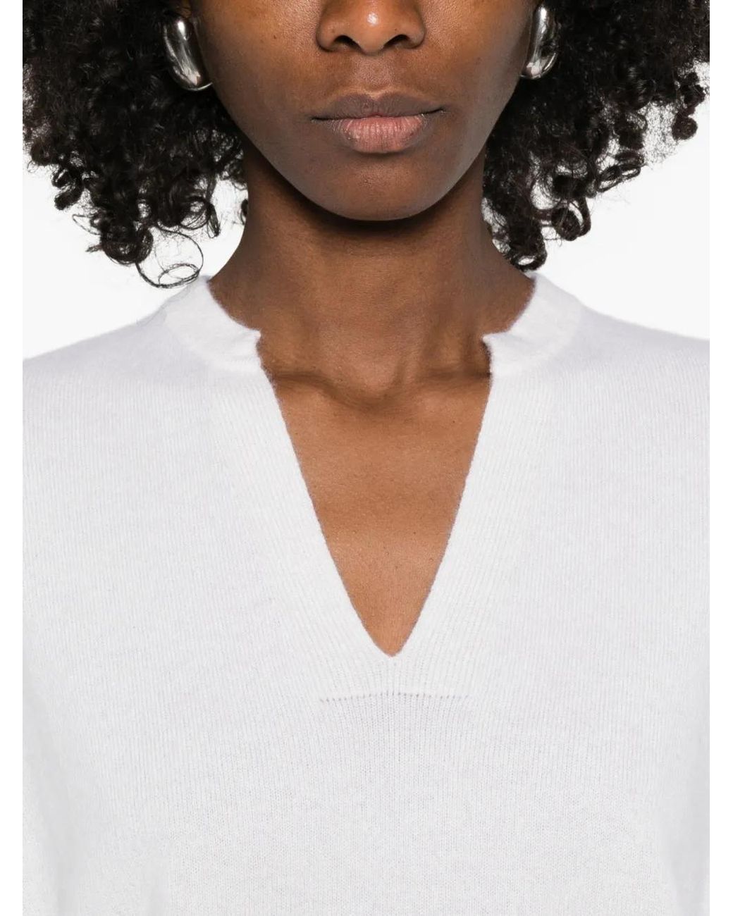 Purotatto White V-Neck Sweater
