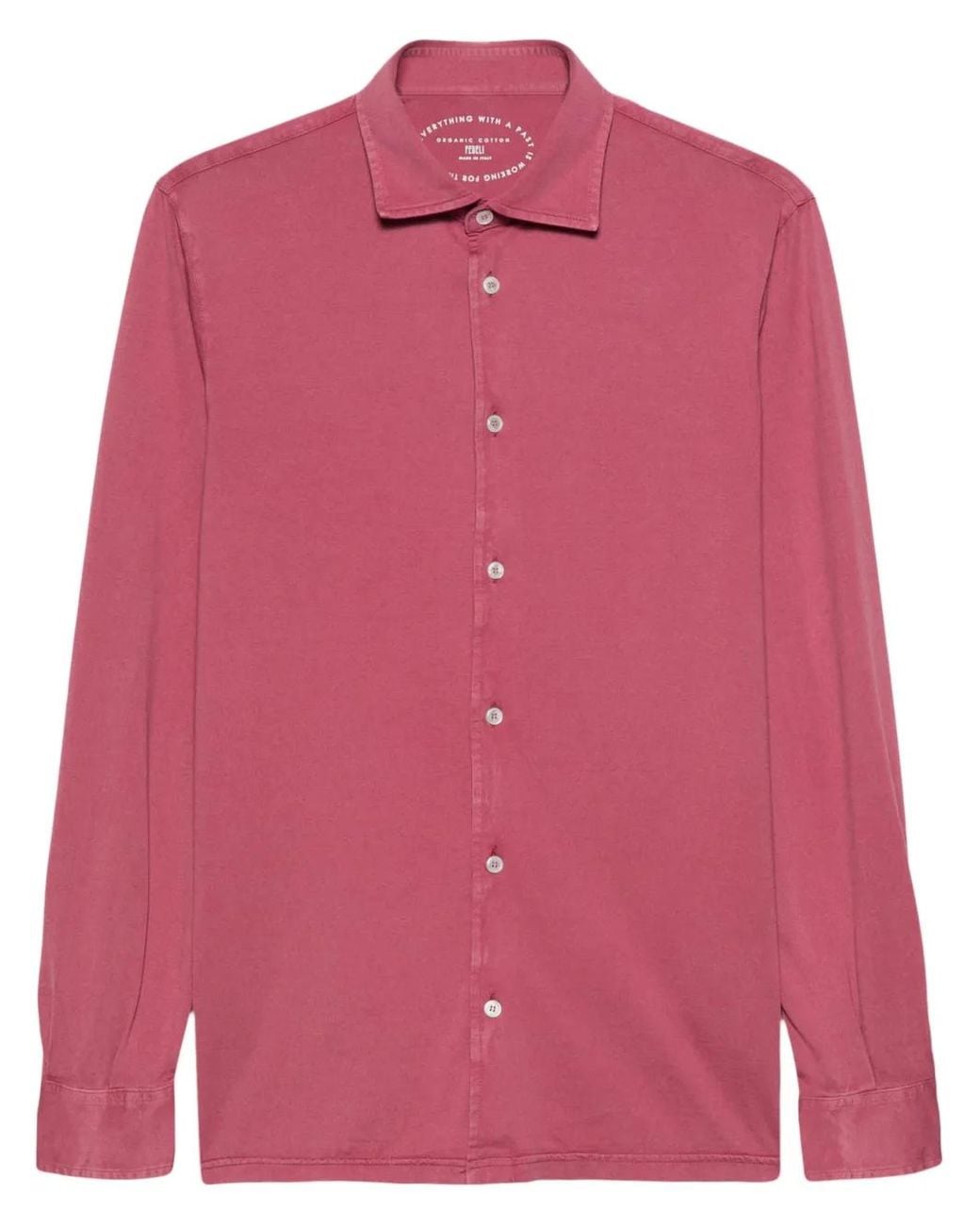 Fedeli Pink Plain Organic-Cotton Shirt for men