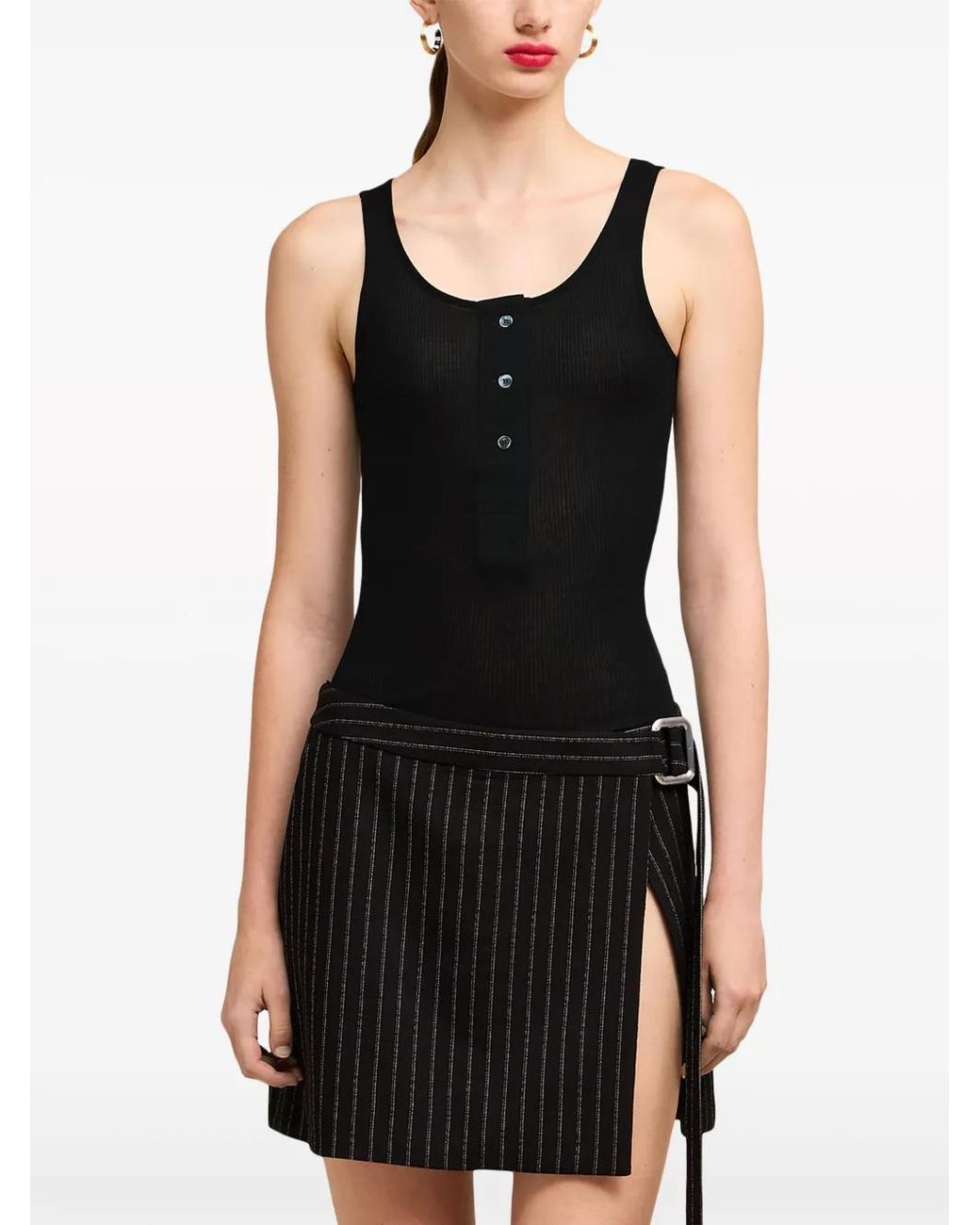 AMI Geribbelde Tanktop in het Black