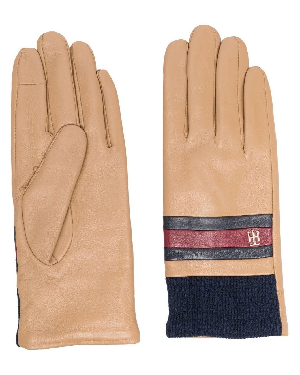 Tommy Hilfiger Logo-plaque Leather Gloves in Brown (Blue) | Lyst