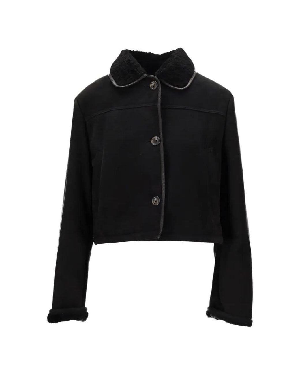 LA ROSE Black Shearling-Collar Jacket