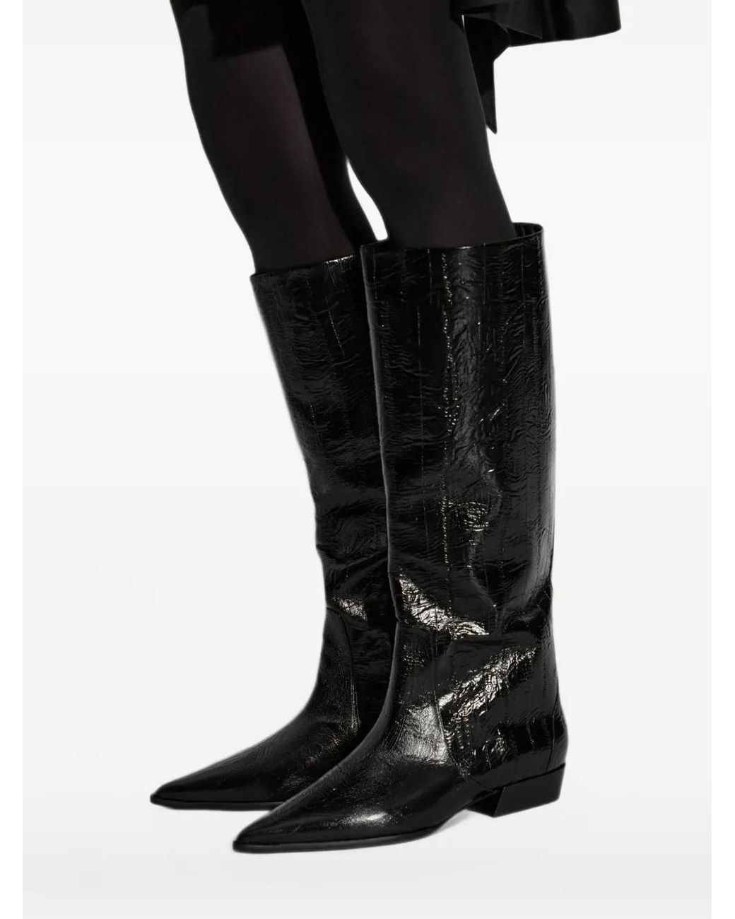 Black Suede Studio Black Aero Crocodile-Effect Leather Knee-High Boots