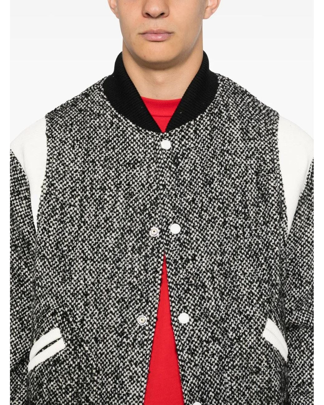 KENZO Gray Marl-Knit Varsity Jacket for men