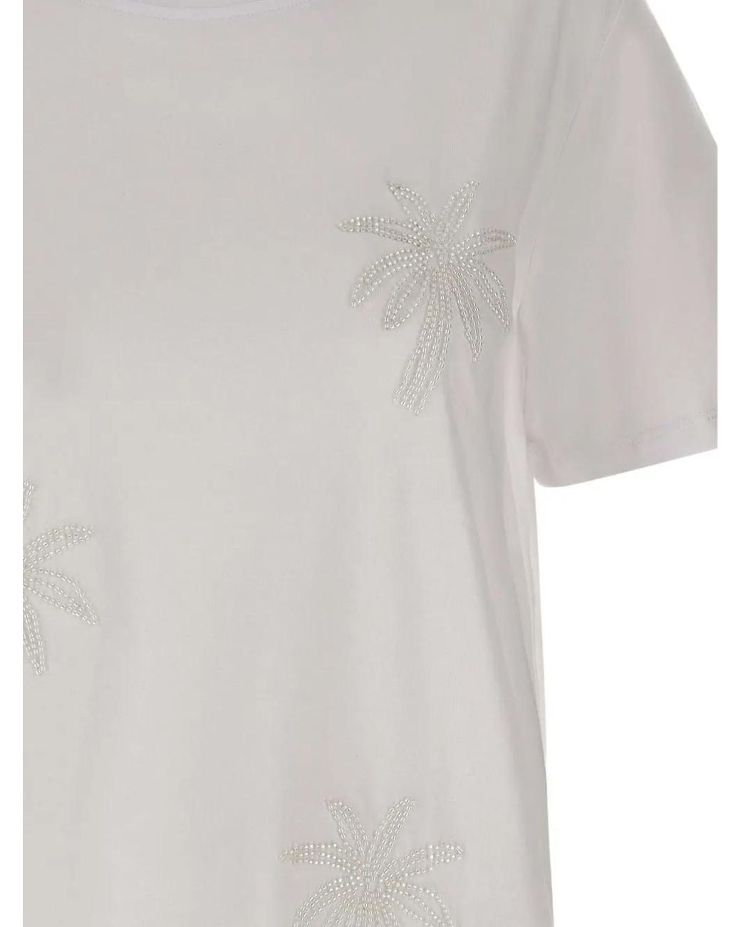 Kaos White Sequin-Embellished Palm-Tree T-Shirt