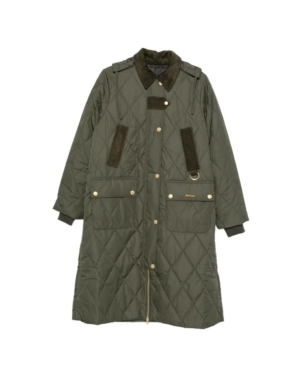 Barbour Green Diamond-Quilted Hooded Coat