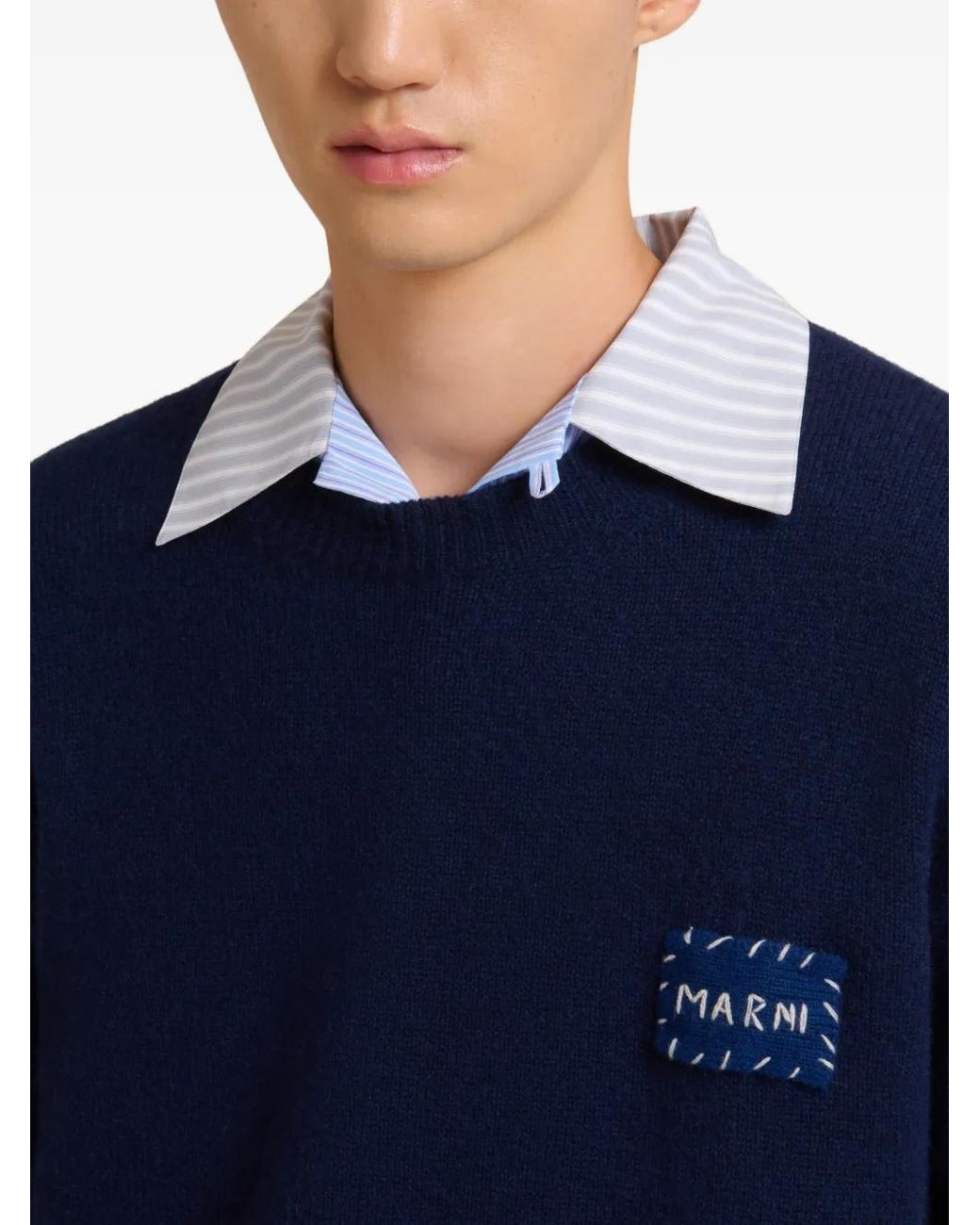 Marni Blue Deep Cashmere Sweater With Patch for men