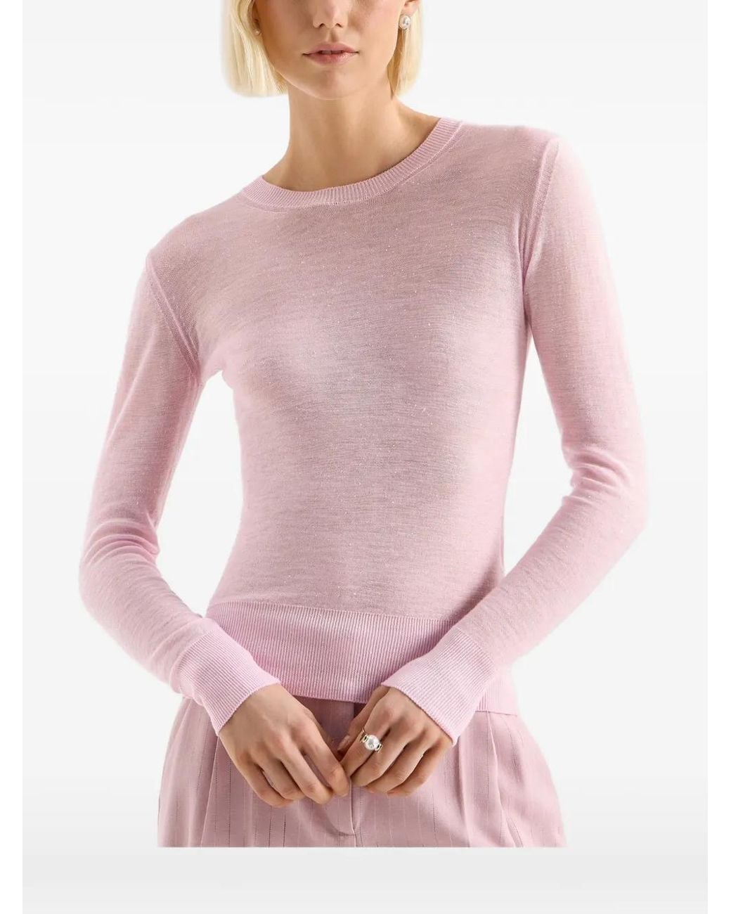 Genny Pink Fine-Knit Long-Sleeve Top