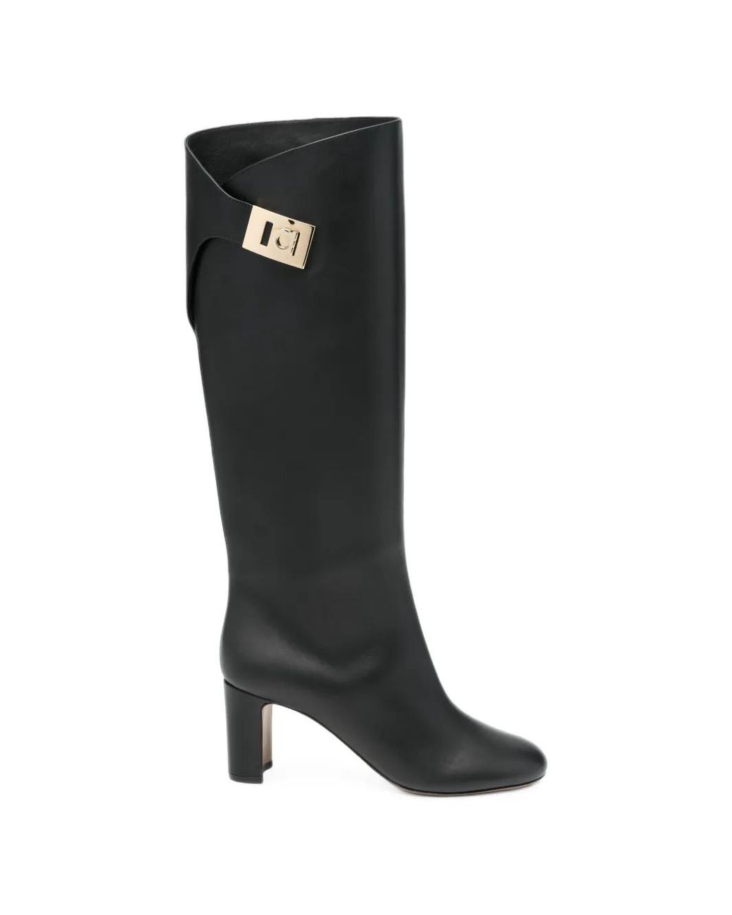 Ferragamo Black Elli Gancini-Buckle Leather Boots