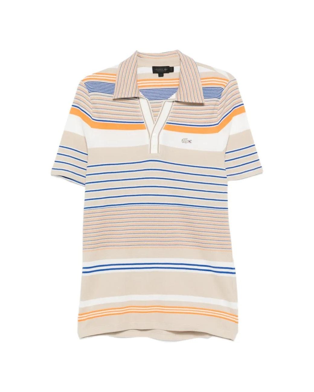 Lacoste White Slim Fit Striped Piqué Polo Shirt for men