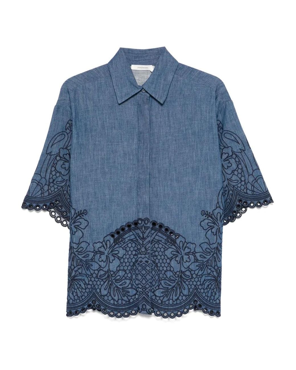 Zimmermann Blue Short Sleeve Embroidered Top