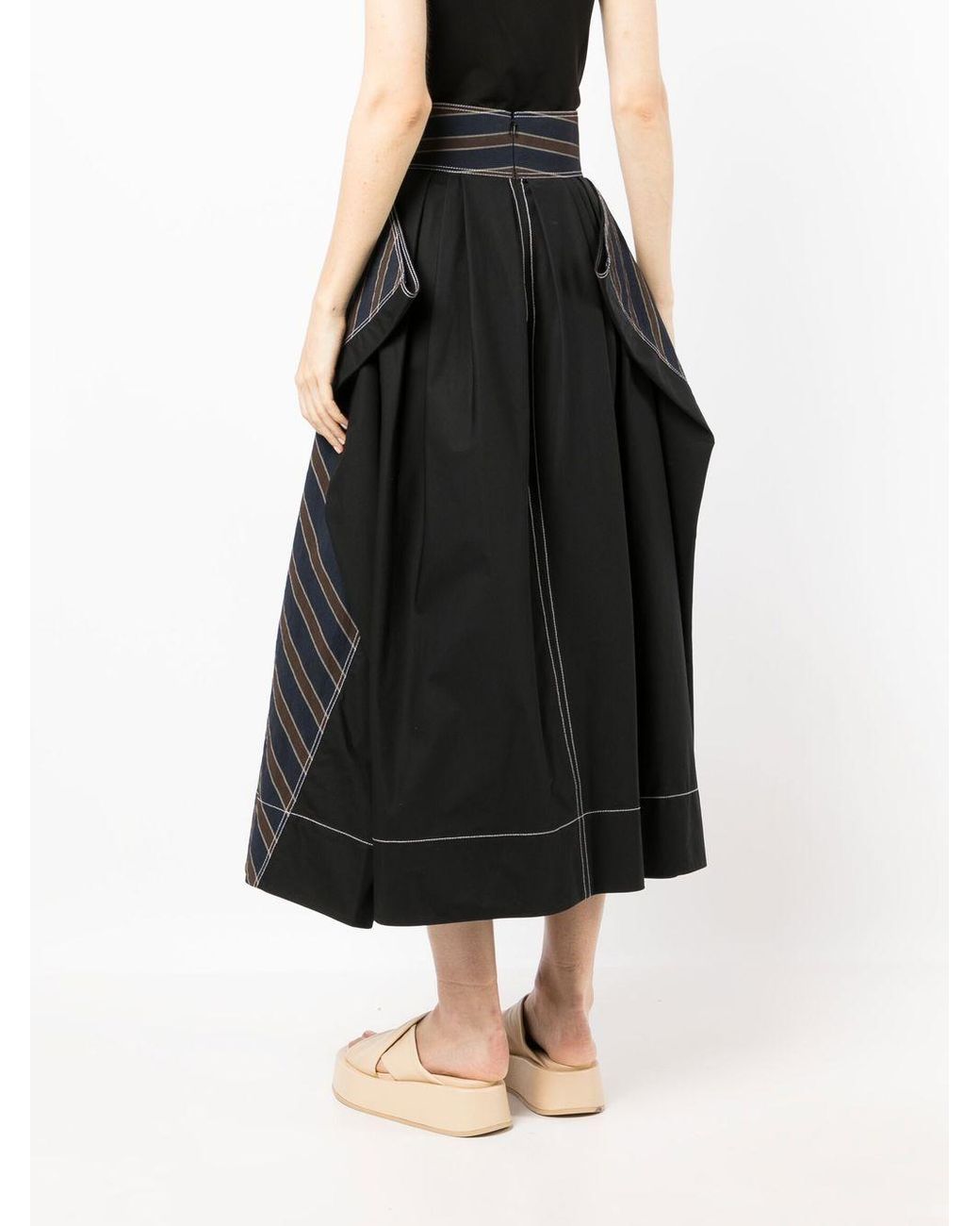 Tory Burch Striped Flared Skirt in Black | Lyst