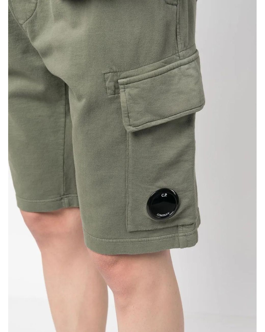 C P Company Green Lens-Detail Cargo Shorts for men