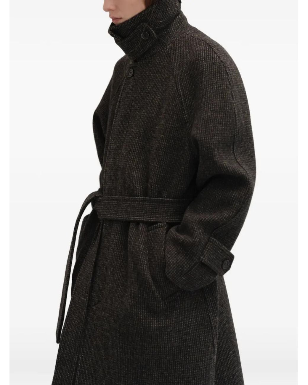 DUNST Black Check-Pattern Belted Coat